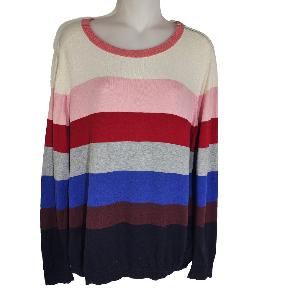 Talbots Sweater Women's Size XL Colorful Striped Knit Zip Shoulder Lightweight